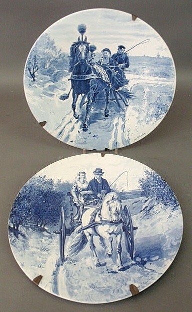 Pair of blue and white Delft chargers