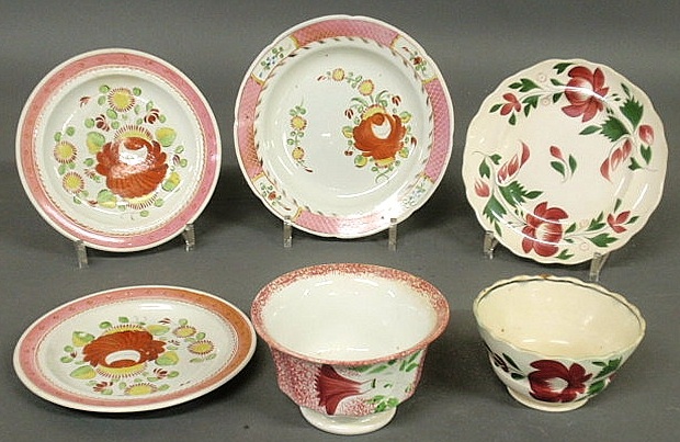 Six pieces of early English dinnerware