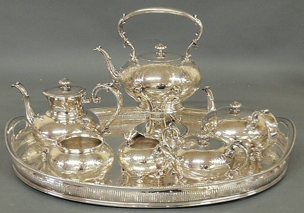 Fine engraved silverplate tea service 15aef9