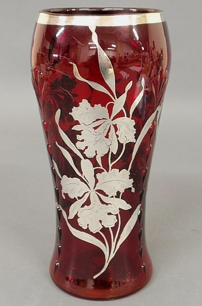 Red glass vase 20th c with silver 15aef0