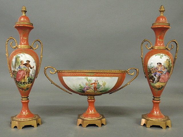 Three-piece French porcelain garniture