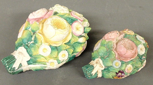 Two porcelain covered dresser boxes