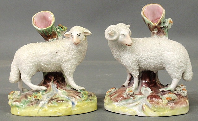 Pair of 19th c Staffordshire sheep 15af75