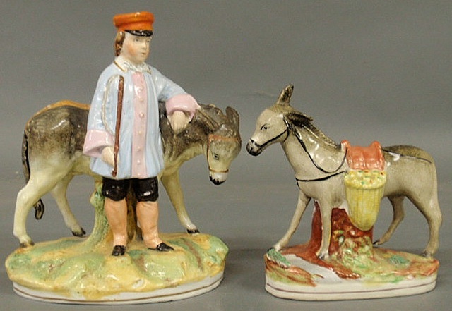 Two 19th c. Staffordshire donkey figures