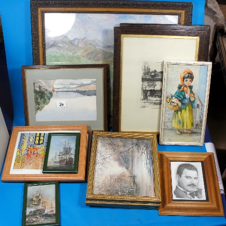 A collection of 13 framed pictures