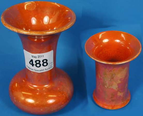 2 Ruskin Orange Lustre Vases