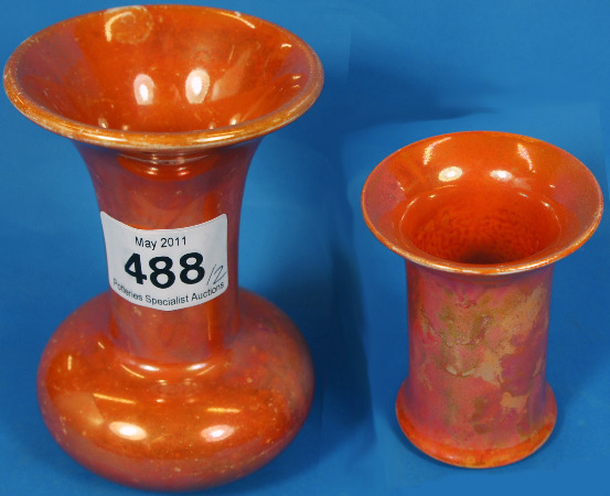 2 Ruskin Orange Lustre Vases 15b10c