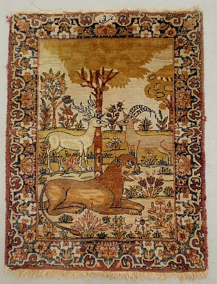 Kerman oriental mat with animal