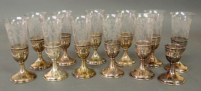 Set of twelve etched glass parfait