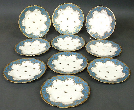 Set of ten Dresden porcelain blue and