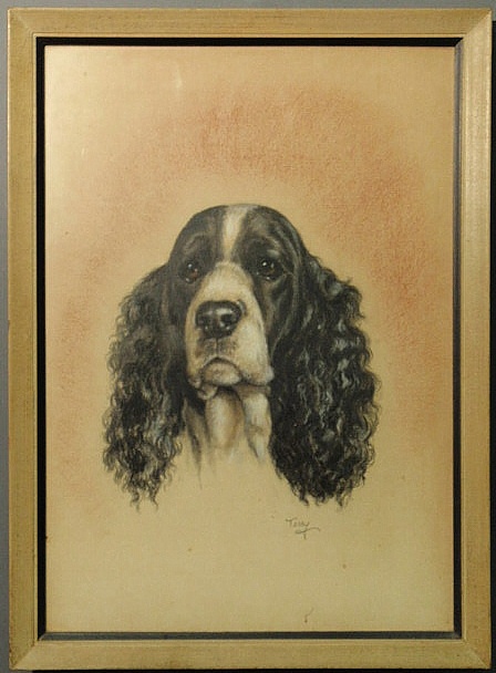 Crayon portrait of a spaniel signed 15b14d