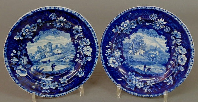 Two Historical Blue plates Adams 15b1ab