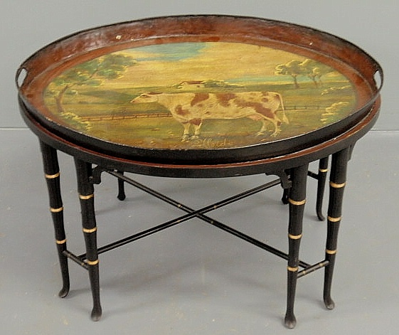 Oval Tole tray top table the tray