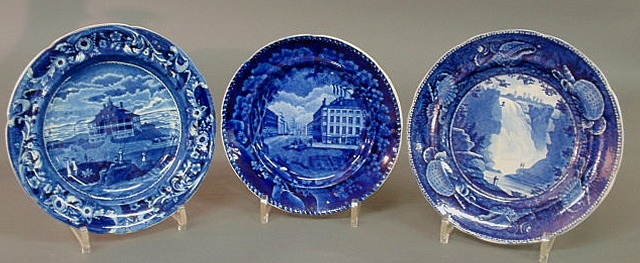 Three Historical Blue plates "Nahant