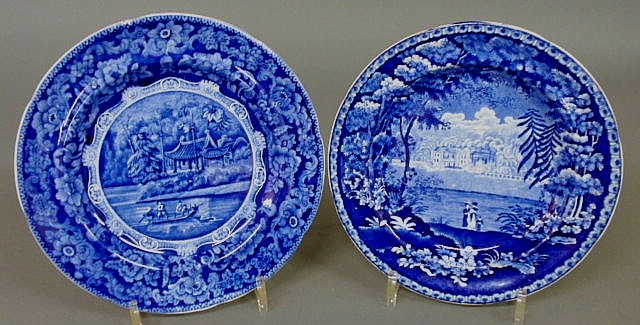 Two Staffordshire plates with blue