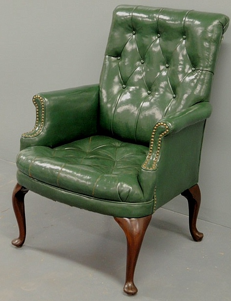 Queen Anne style green leather