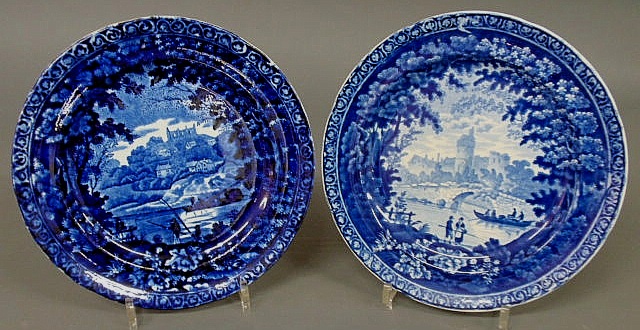 Two Staffordshire plates with blue