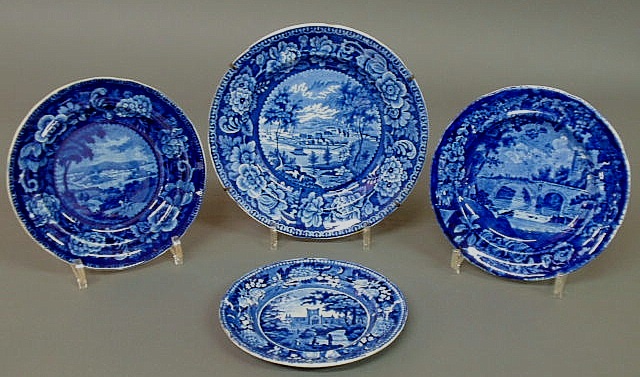 Four Staffordshire plates with