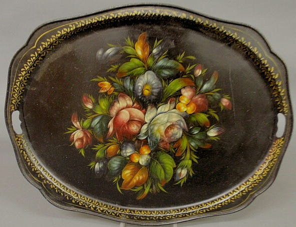 Tole tray late 19th c. with floral decoration.