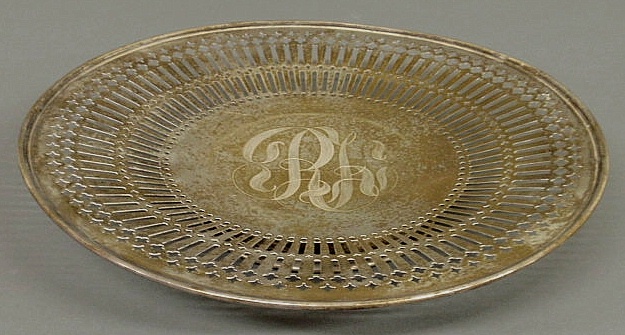 Round sterling silver tray by R.