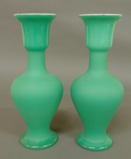 Pair of French green opaline vases.