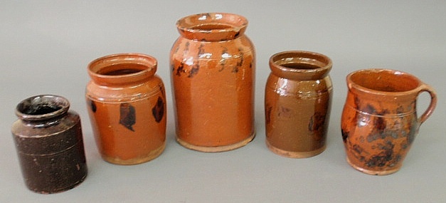 Four redware jars 19th c largest 15b25a