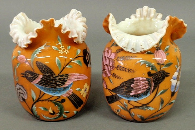 Pair of Japanese glass vases decorated