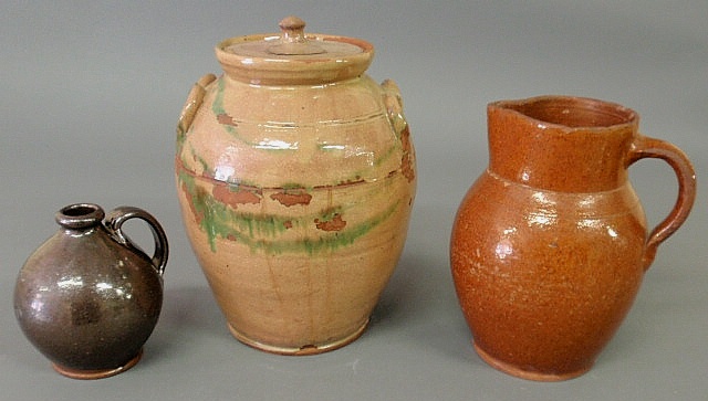 Large redware green mottled jar