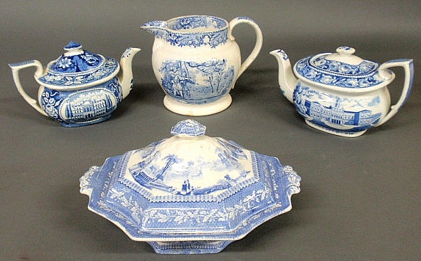 Four pieces of 19th c. blue and white