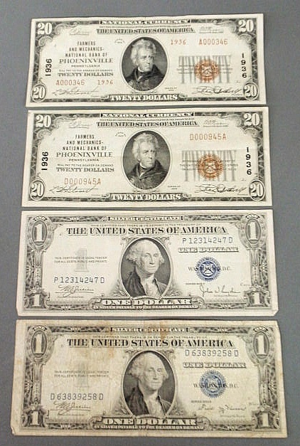 Group of United States currency-
