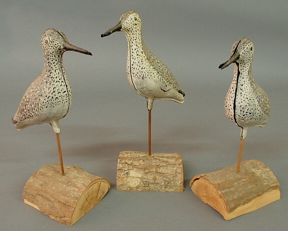 Three painted metal shore birds