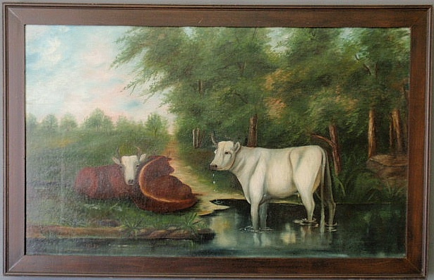 Oil on canvas landscape with cows 15b2d3