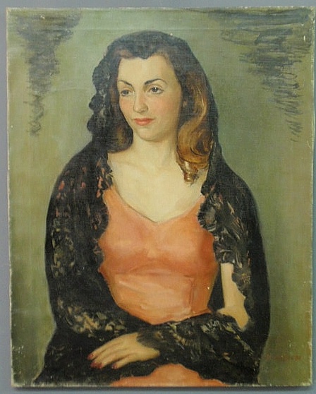 Oil on canvas painting of a seated