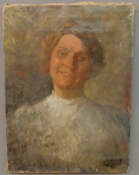Portrait study of a woman signed l.r.