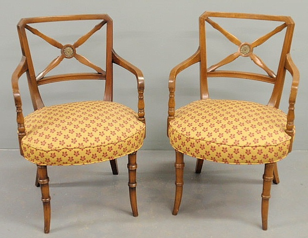 Pair of fruitwood open armchairs 15b2e8