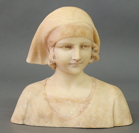 Carved alabaster bust of a young 15b2fc