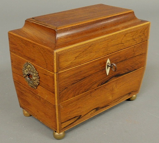 Rosewood tea caddy 19th c. with a sarcophagus