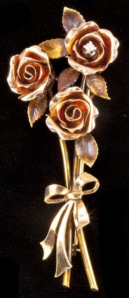 Gold and Diamond Flower Spray Brooch