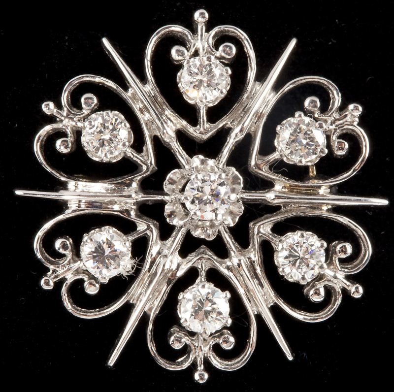 Platinum and Diamond Flower Brooch 15b4d2