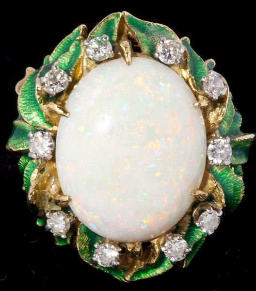 Opal Diamond and Enamel Ringcentering 15b4ce