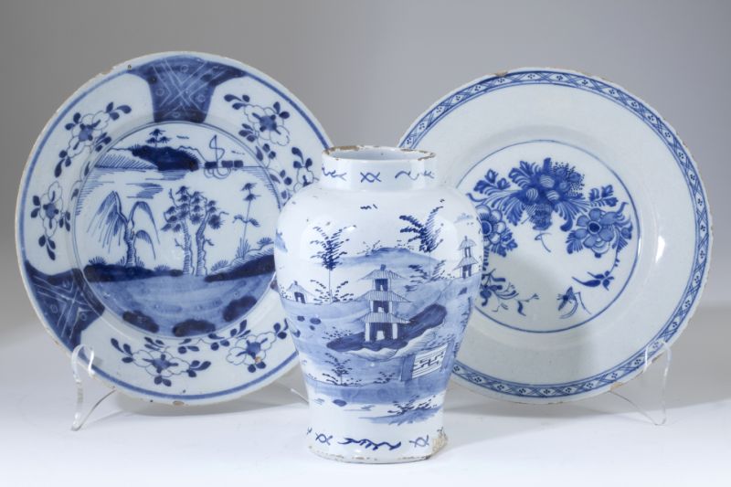 Three English Delft Blue and White Items18th