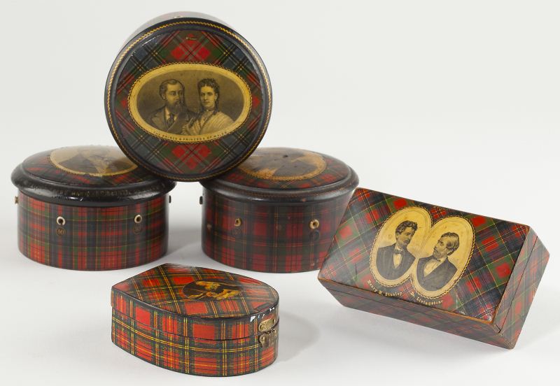 Five Tartanware Boxes Featuring