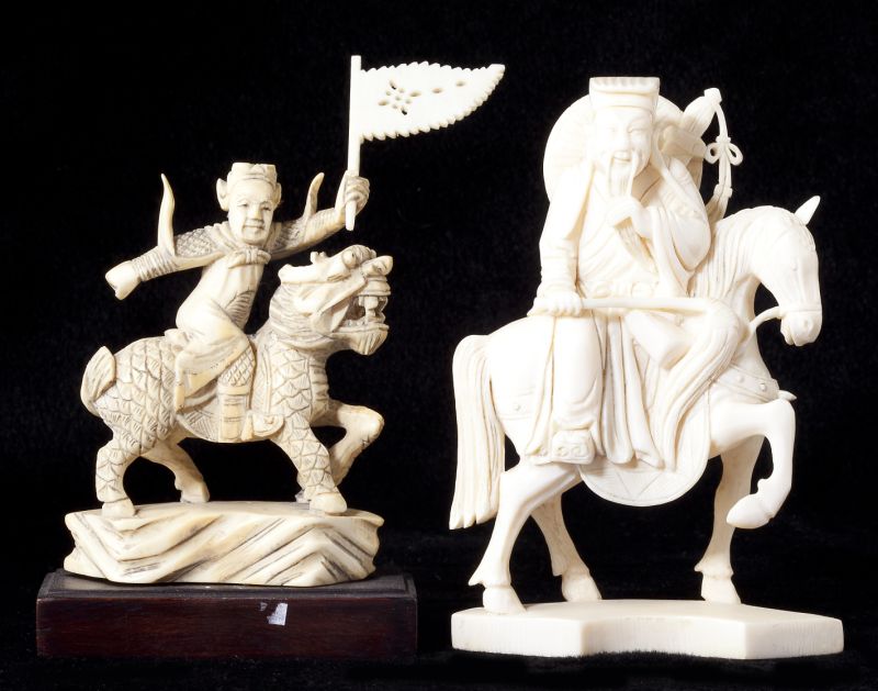 Two Chinese Carved Ivory Ridersthe first