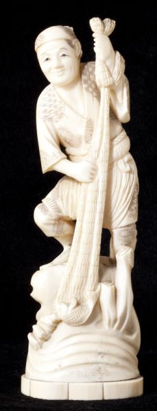 Japanese Ivory Okimono of a FishermanMeiji