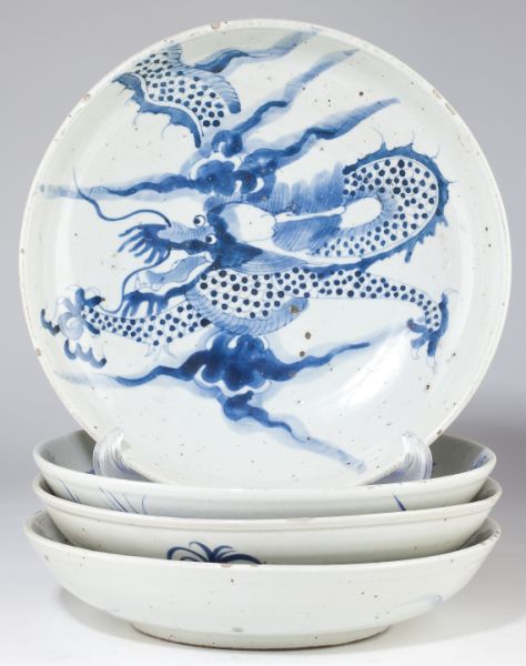 Four Chinese Blue and White Animal Plates19th