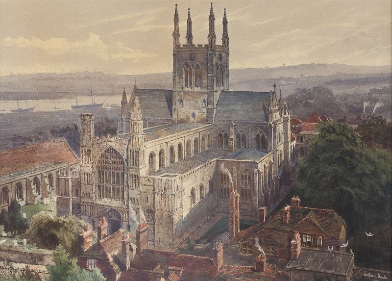 Hughson Hawley (Br. 1850-1936) Cathedralwatercolor