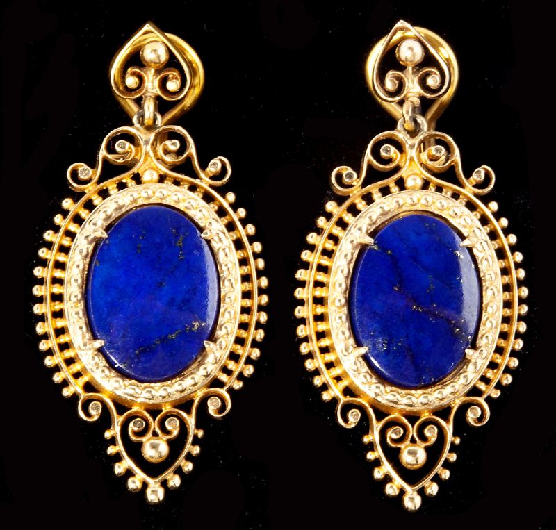 Gold and Lapis Drop Pendant Earclipsin 15b6a5