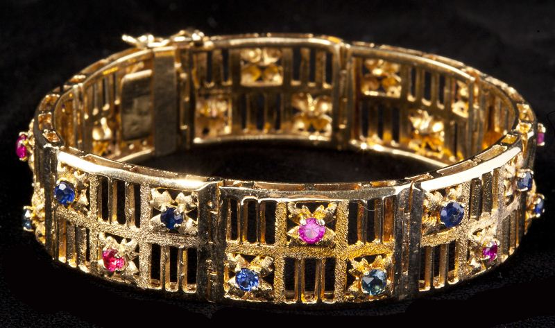 Gold Sapphire and Ruby Link Braceletdesigned