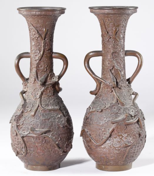 Pair of Japanese Bronze Vaseswith