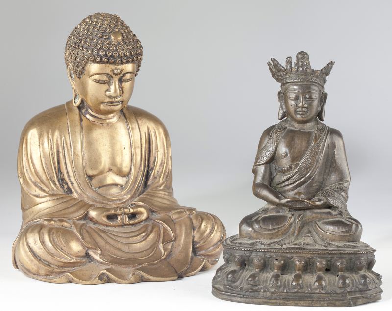 Two Cast Bronze Seated Buddha Statuettesthe 15b6e6